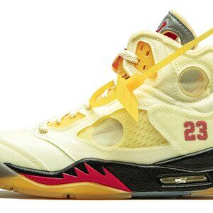 OFF-WHITE X AIR JORDAN 5 SP 'SAIL' size 9 SAIL/FIRE RED-MUSLIN BLACK